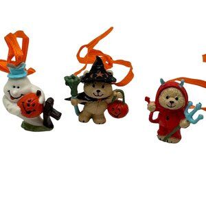 Vtg Enesco Halloween Figurines 3 Pc Ghost Witch Devil Plastic Miniatures 80s